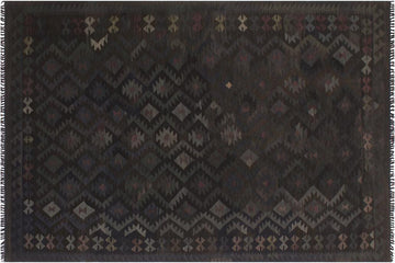 Flat Weave Kilim, Antique, Navaho, Vintage, Handmade, Geometric Kilim Black Blue Hand-Woven Rectangle 100% Wool Area Rug 6 x 10